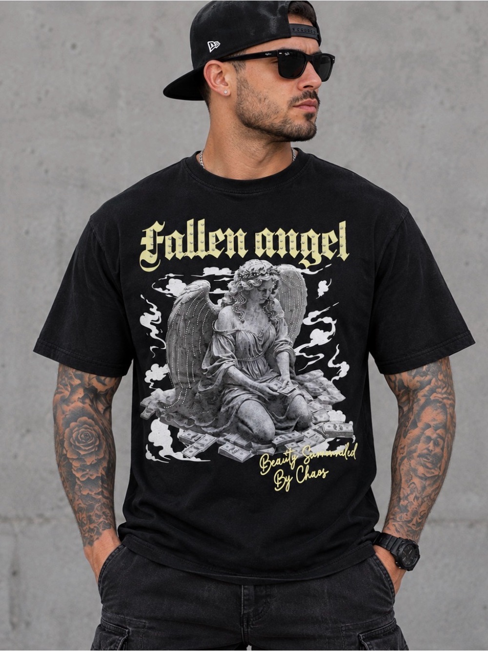Fallen Angel Graphic Tee With Rhinestones
